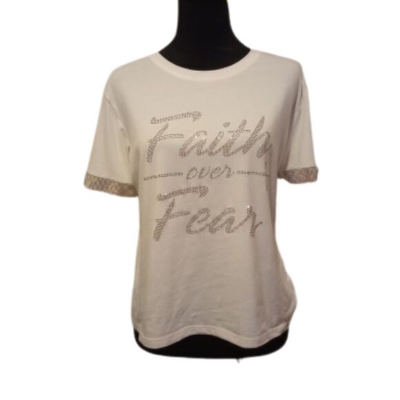 Night Studio Women's Size Medium White Sparkly T-Shirt - Picture 1 of 7